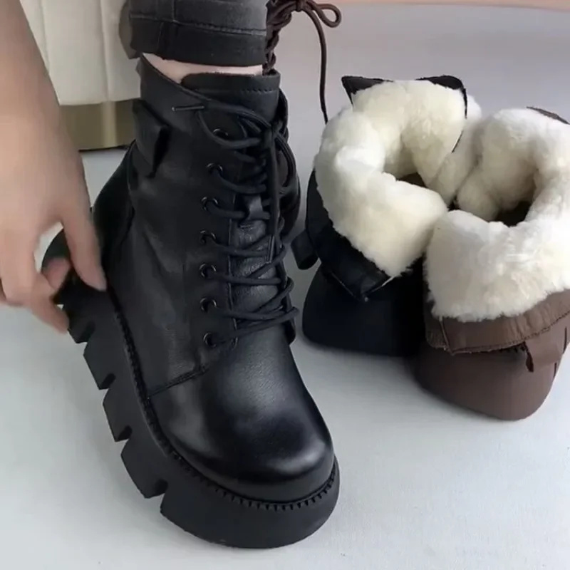 Botas de neve redondas para mulheres, sapatos de lã quente, sapatos de algodão espessado, inverno frio, novo, 2023