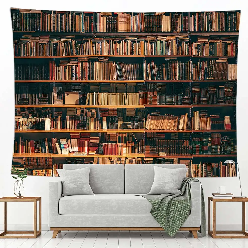 Bookshelf Home Decor Art Tapestry Bedroom Living Room Retro   Wall Hanging Mystery Library 