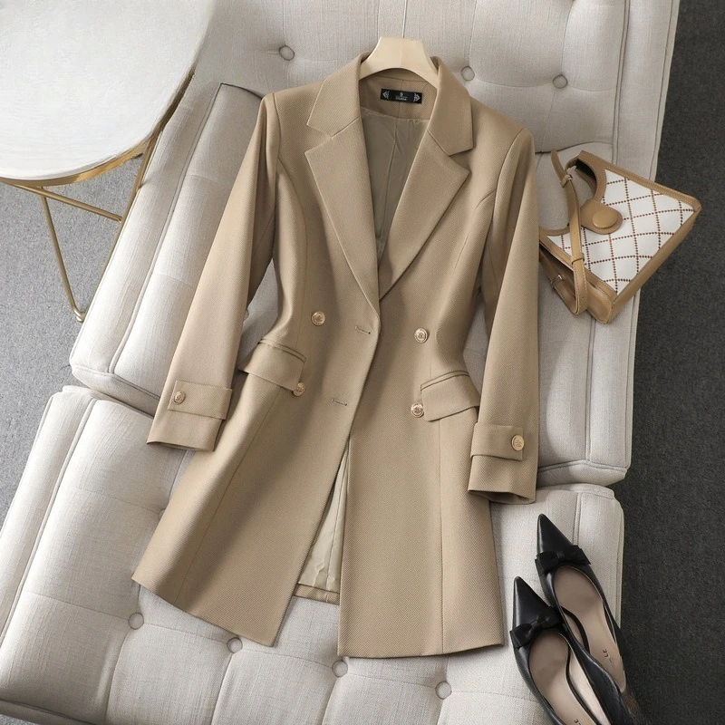 

Women Trench Coats Solid Mid Length Jackets Pocket Notched Collar Long Sleeves Single Breasted Slim Fit Office Lady 2025 Autumn