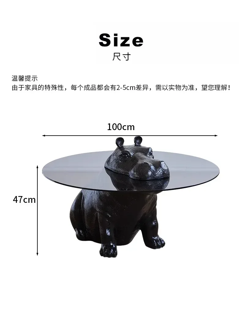 โต๊ะกาแฟฮิปโป สำหรับห้องนั่งเล่น สไตล์เรโทร สร้างสรรค์ กระจกนิรภัยทรงกลม ขนาดเล็ก เหมาะสำหรับอพาร์ทเมนต์ โต๊ะดีไซน์เนอร์