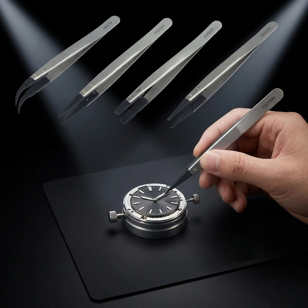 Watch Hands Installation Work Tweezers Straight Elbow Handle Stainless Antistatic Plastic Tweezers ESD-259 ESD-259A ESD-7A