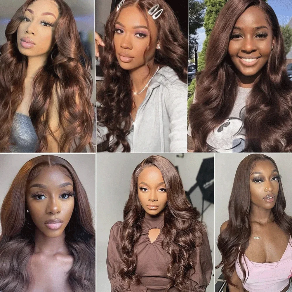 Chocolate 13x6 Hd Lace Front Human Hair Wigs Body Wave Pre Plucked Dark Brown Colored 13x4 HD Lace Frontal Wig on Sale Clearance image 4