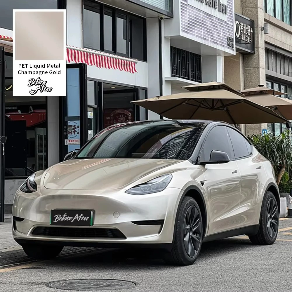 

Пленка для оклейки авто без пузырьков воздуха, с эффектом жидкого металла, цвет шампань-золото, матовая, металлическая, из ПЭТ, для декоративной отделки автомобиля