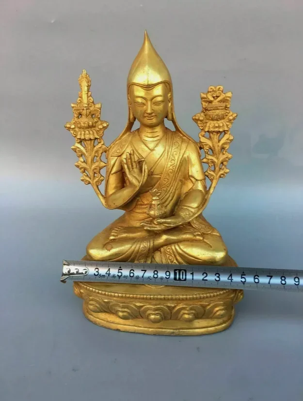 dharmachakra mudra buddha 24cm Old Antique Bronze gilt Tsongkhapa statue