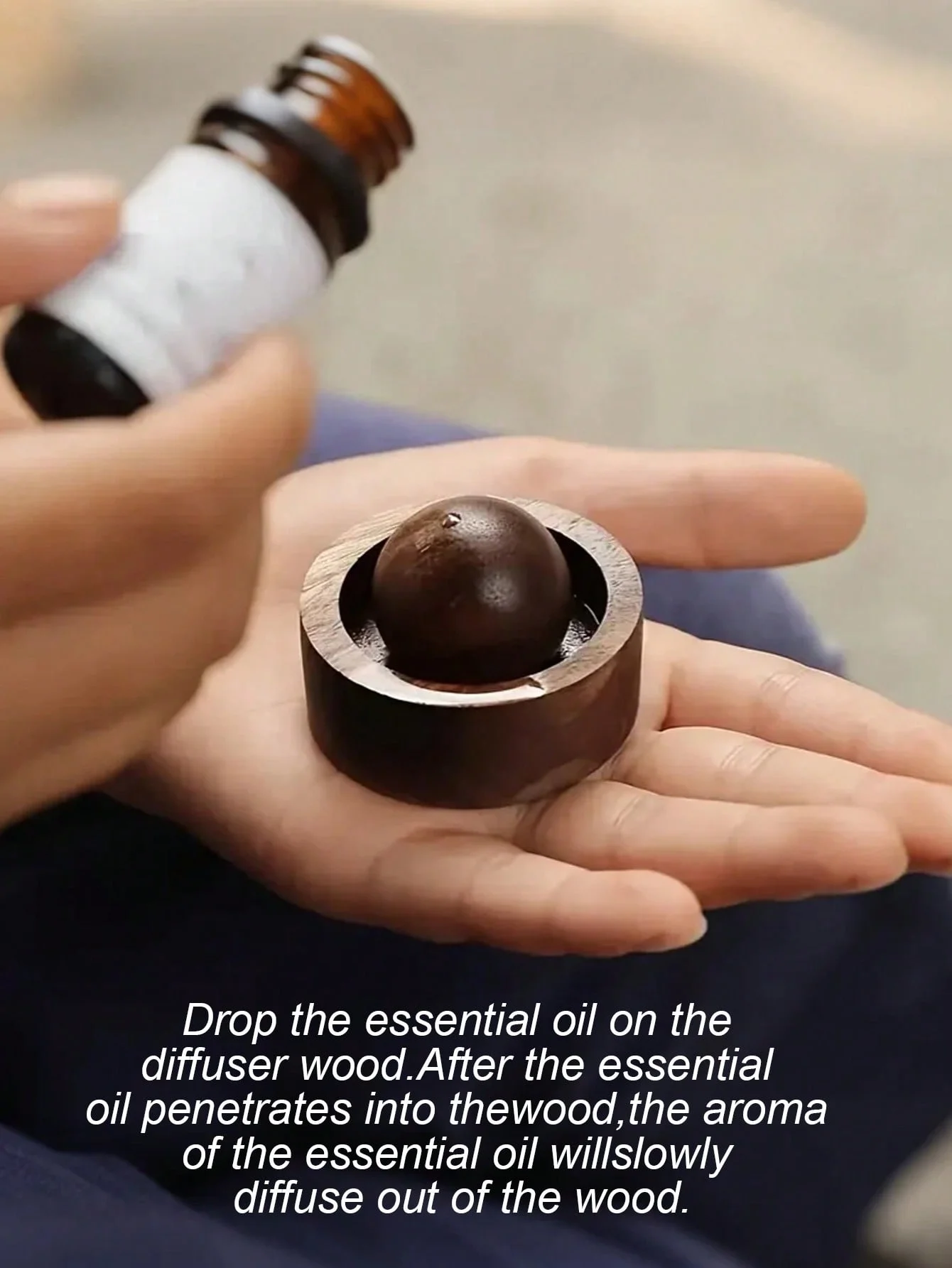 Bola difusora de aroma de madera – Difusor de aroma de madera natural para el hogar, el automóvil, el baño, la oficina – Sin electricidad, sin batería, solo agregue
