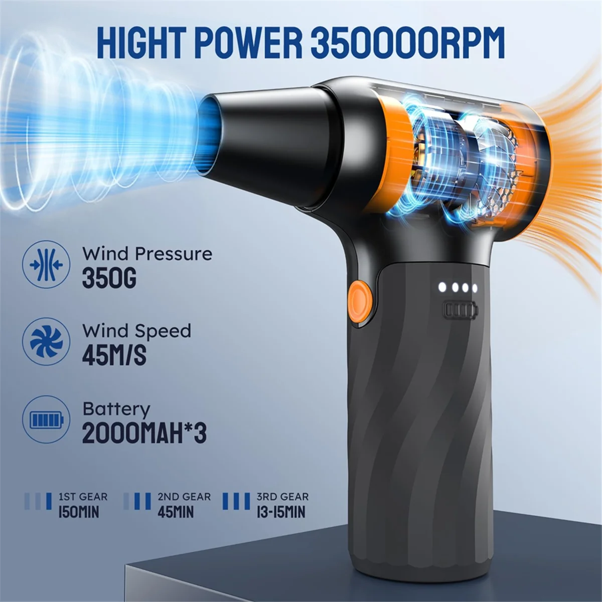 

B43C Compressed Air Duster, Mini Blower Turbo Fan 130000RPM - Cordless Air Duster Blower,for Car Dry Keyboard PC Computer