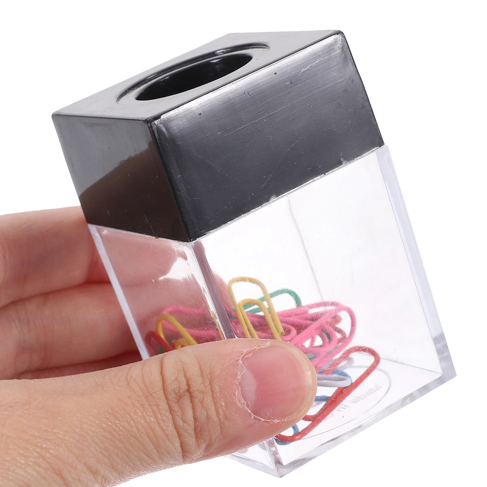 2 Pcs Pink Purple Square Paper Clip Holder Bucket Transparent Plastic Storage Box For Container Dispenser Office