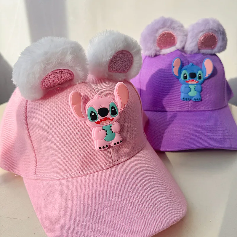 

Disney Lilo & Stitch 3D Cartoon Plush Rabbit Ears Sun Hat Cute Stitch Girls Baseball Cap Winter Children's Parent-child Cap