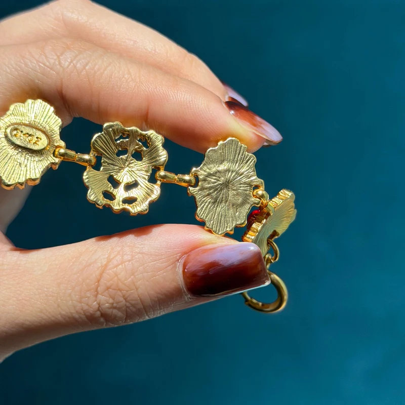 

Vintage Red Glass Charm Bracelet Bohemian Jewelry Woman Antique Gold Color Rhinestone Accessories Mother's Day Gifts 2026 Trend