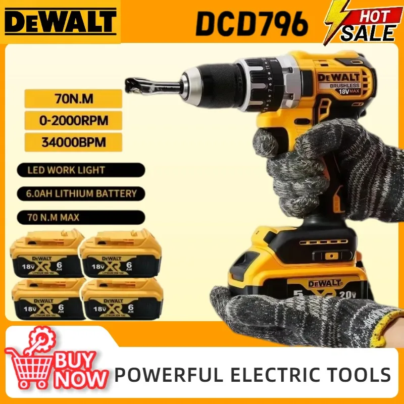Dewalt DCD796 무선 임팩트 전기 드릴 브러시리스 다기능 스크루드라이버 18V 배터리용 충전식 전동 공구