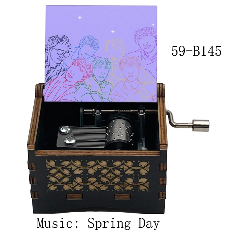 The South Korean Boy Band Spring Day Music Box Color Printed Images Wooden Cute Musical Gift for Fans Friends Birthday