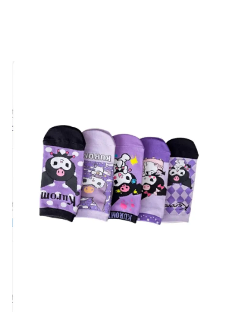 Kawaii Hello Kitty chaussettes anime chaussettes Harajuku bateau chaussettes cinq paires de dessin animé mignon femme imprimé coton chaussettes en gros