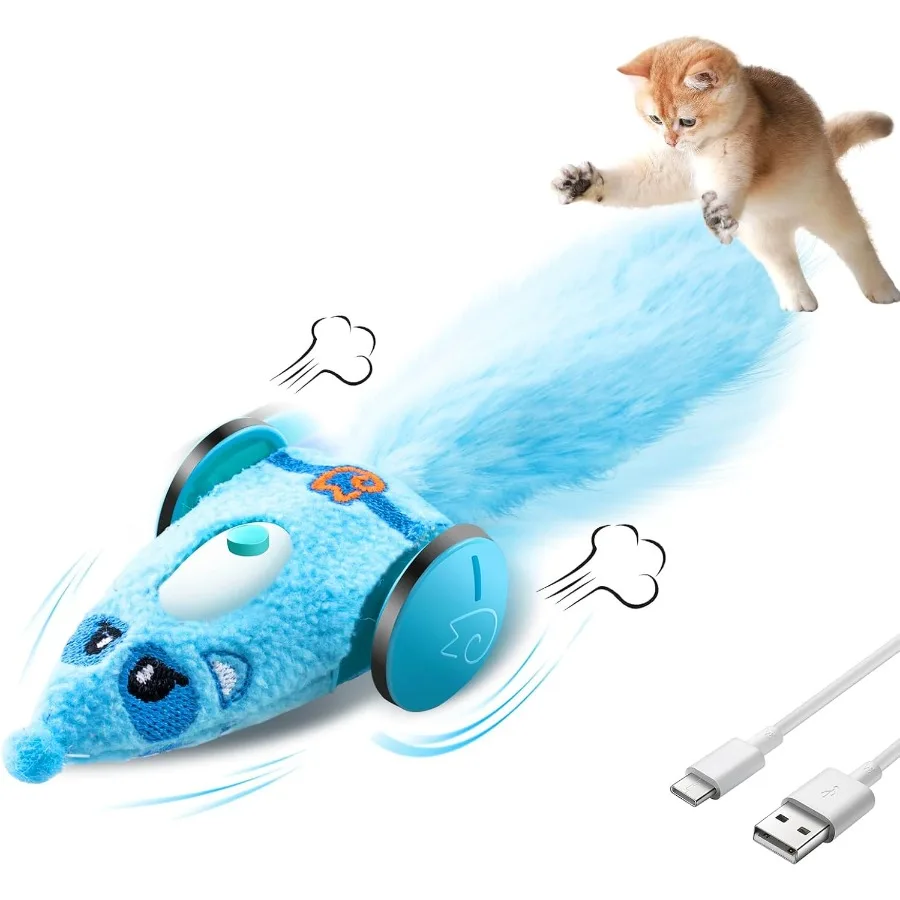 

Automatic Cat Toys Plush Cat Mouse Toy Interactive Toy for Indoor Cats Smart Moving Kitten Toy Rechargeable Blue
