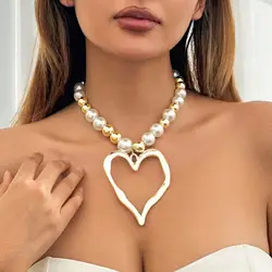 DIEZI Exaggerated Irregular Heart Pendant Necklace For Women Party Gift Fashion Imitation Pearl Beads Choker Necklace Jewelry