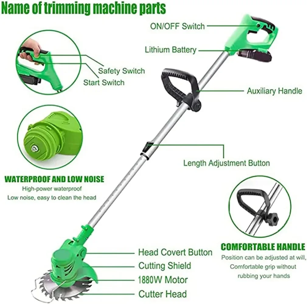 Imagem -03 - Cordless Elétrico String Trimmer Weed Eater Alimentado por Bateria Weed Wacker 3-em1 Ferramenta de Corte Lawn Edger 24v