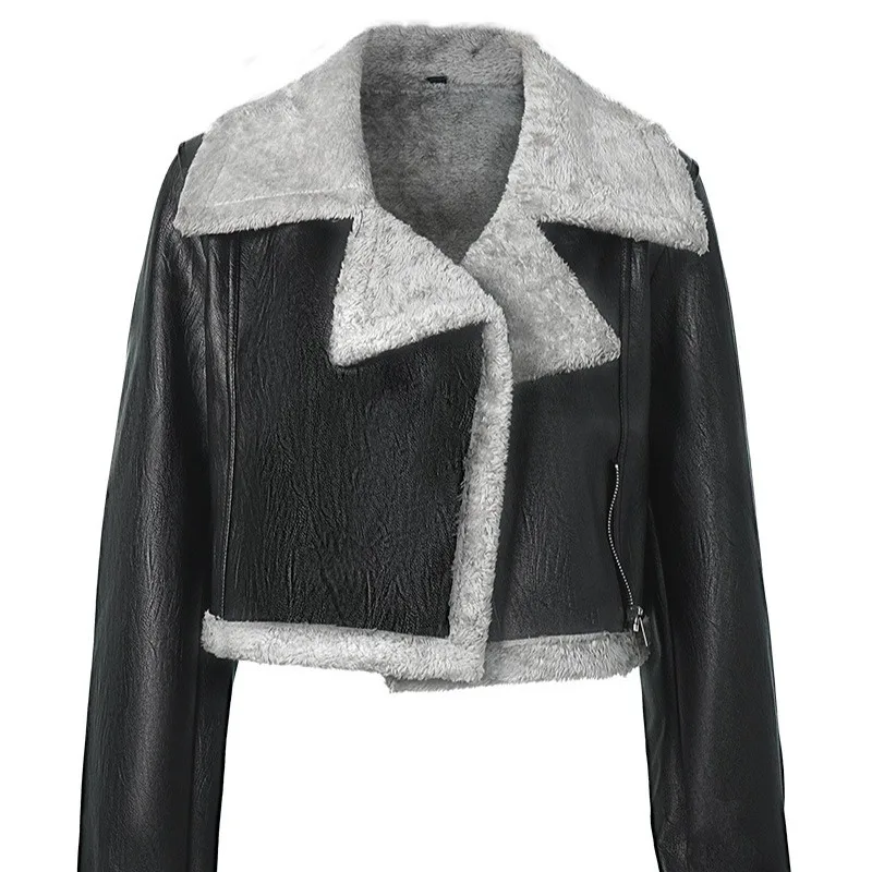 Mode High Street dames korte imitatieleer designjas Herfst en winter Veelzijdige top Nieuwe verdikte fluwelen jas