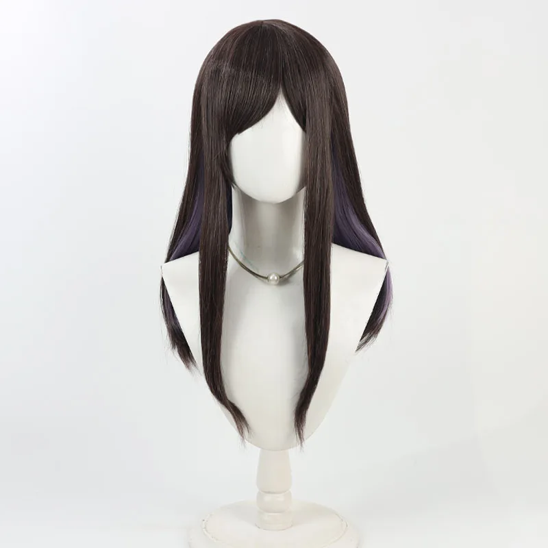 Capelli sintetici Priestess Parrucche Cosplay Gioco Arknights Priestess 50 cm Lungo Marrone scuro Misto Viola Cos Parrucca Resistente al calore