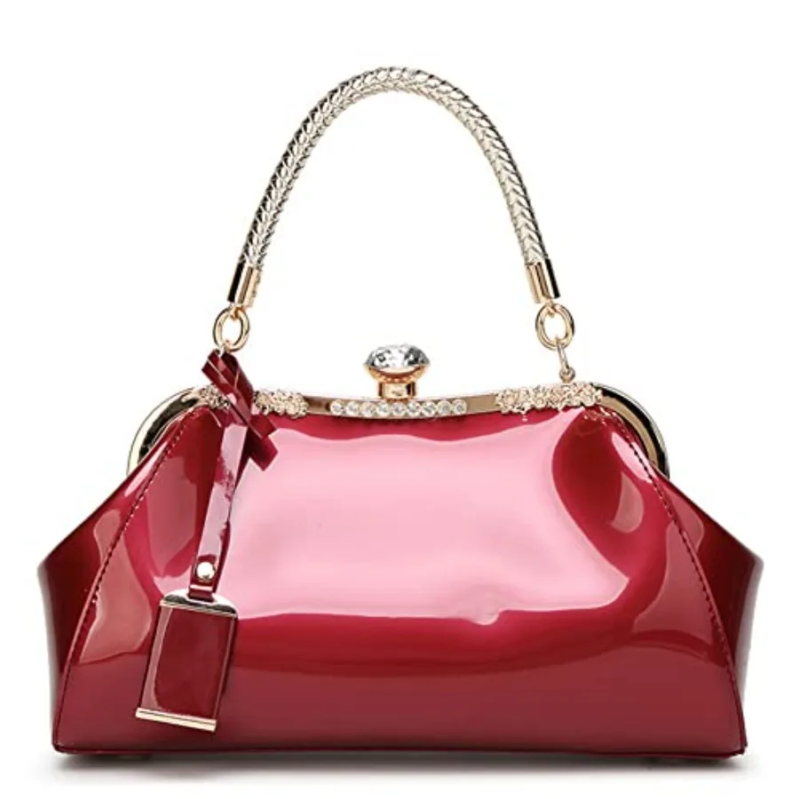 

Glossy Patent Leather Handbag for Women Top Handle Tote Bag Evening Shoulder Bag Wedding Satchel Retro Purse