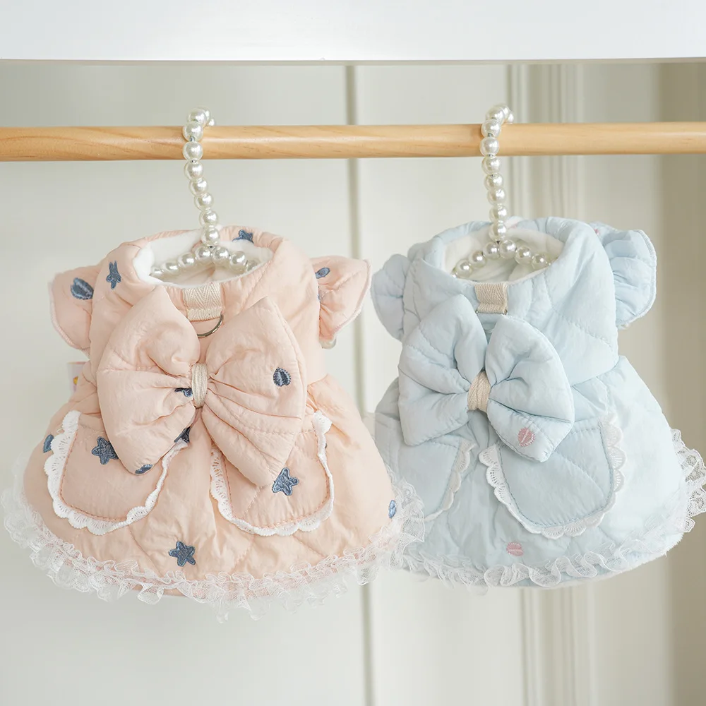 Pet Autumn/Winter Star Embroidered Coat Warm Love Skirt Teddy Two Leg Coat Dog Clothes for Small Dogs Puppy Clothes