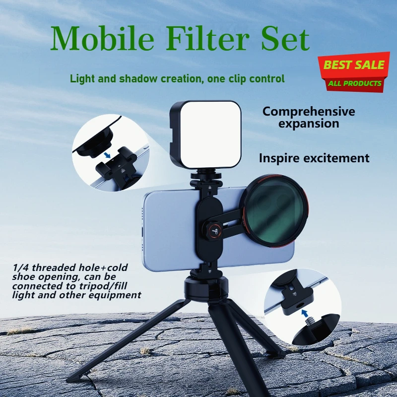 TELESIN Universal Phone Filter Adjustable Bracket 67mm, CPL Polarizer ND Light Reduction, Star Filter HD Photography