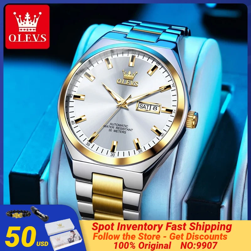 OLEVS 9907 Original Brand Watch for Men Auto Date Week Waterproof Luminous High Quality Stainless steel Man Wristwatches