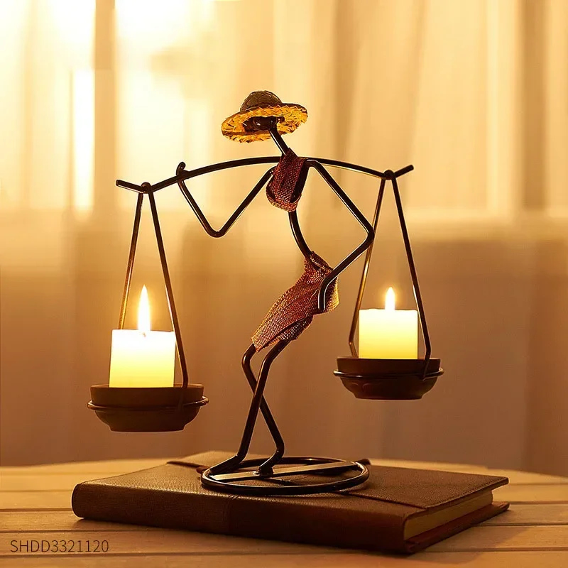 Nordic Metal Candlestick Abstract Character Sculpture Candle Holder Decor Handmade Figurines Home Decoration Art Gift