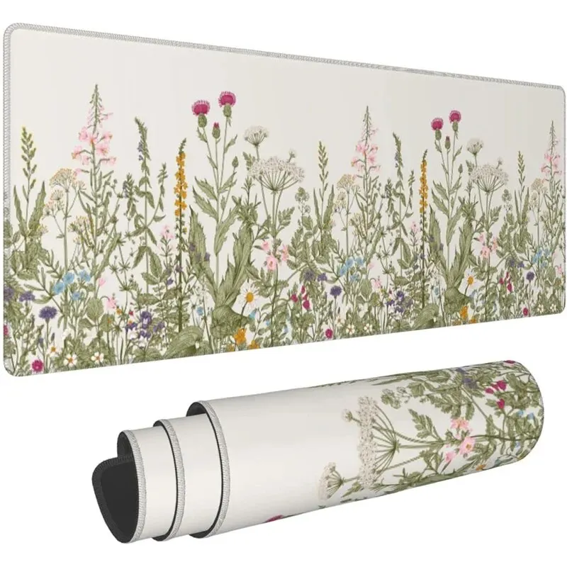 

Mouse Pad Gaming Green Plant Flower Aesthetics XL Computer Mousepad XXL Playmat Natural Rubber Office Carpet Computer Mice Pad