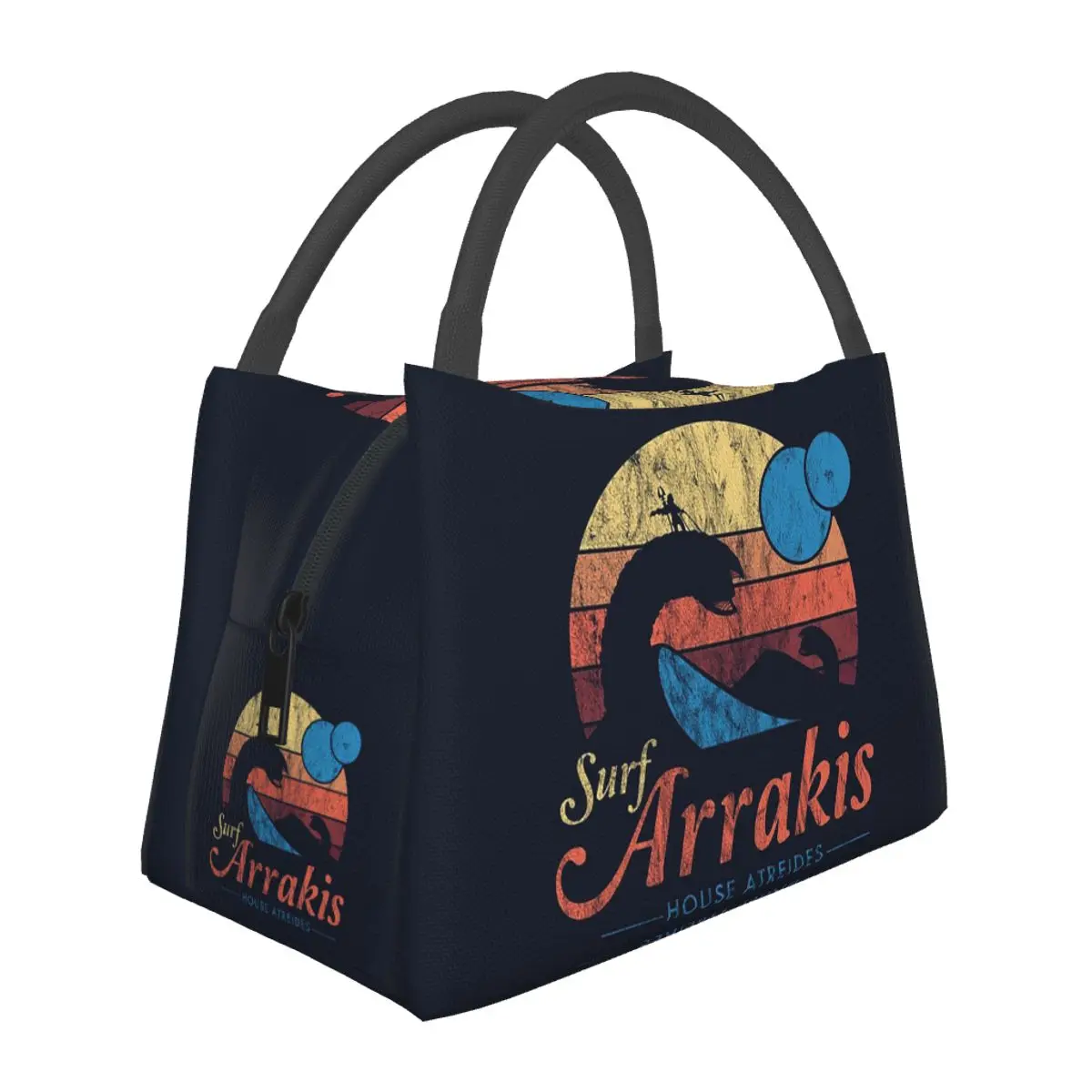 Visit Arrakis Distressed Surf Dune Sci Fi Lightweight Handheld Insulated Lunch Bag Large Capacity for Adults Students Picnic