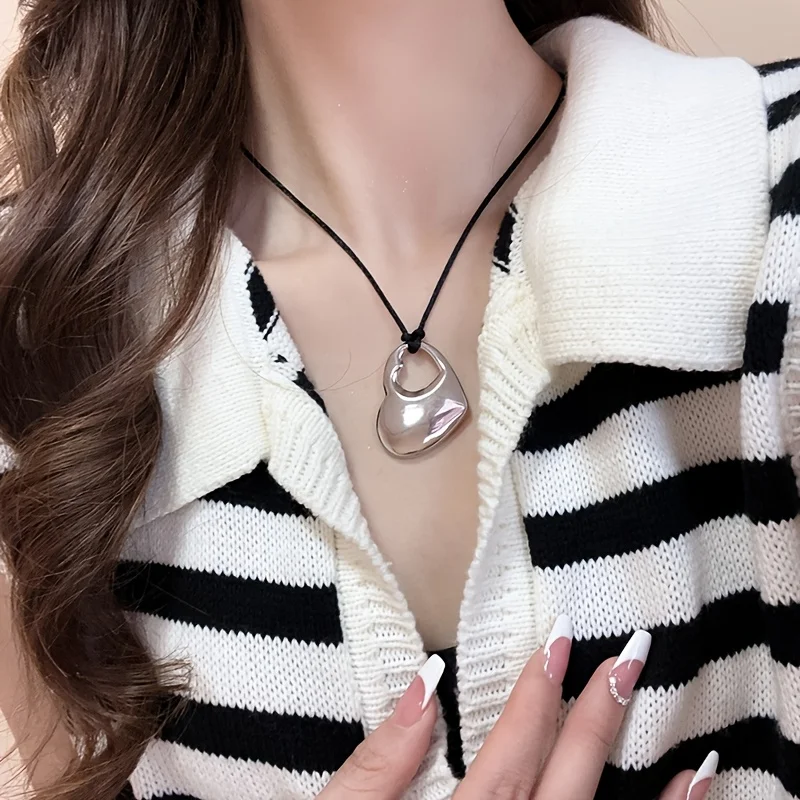 ALLYES Unique Design Hollow Heart Pendant Necklace for Women Adjustable Black Rope Sweater Chain Necklaces Party Jewelry Gifts
