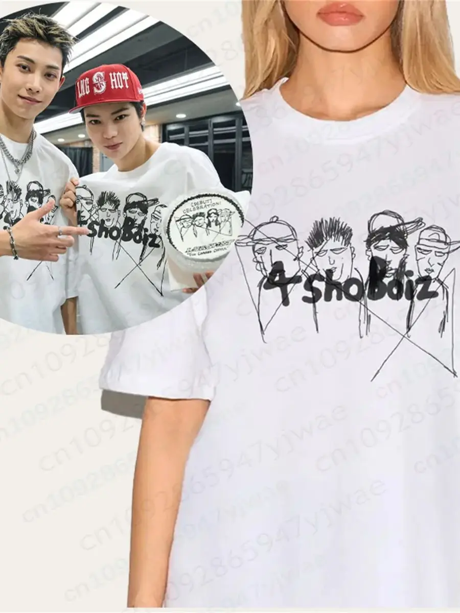 LNGSHOT Member Portrait Grafik-T-Shirt Ohyuan Woojin Louis Ryul Kpop Fashion Retro Shirt Sommer Herren Damen Strand-T-Shirt