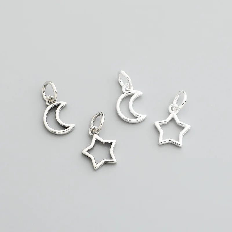1 قطعة 925 فضة جميلة ستار/القمر الدائري Charms قلادة أقراط خواتم الفضة والمجوهرات المعلقات DIY S925 اكسسوارات الهدايا