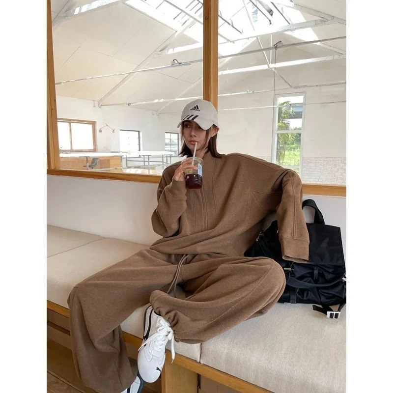 

Свободный повседневный комплект худи с молнией до середины груди, унисекс, осенне-зимний спортивный костюм из двух предметов для мужчин и женщин, удобная уличная одежда