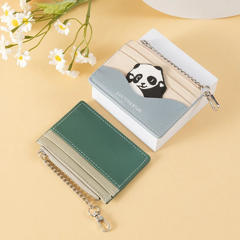 Adorável panda pequena carteira de moedas, porta-cartões ultrafinos para estudantes, mini bolsa com zíper, corrente pendável, bolsa de dinheiro, novo design