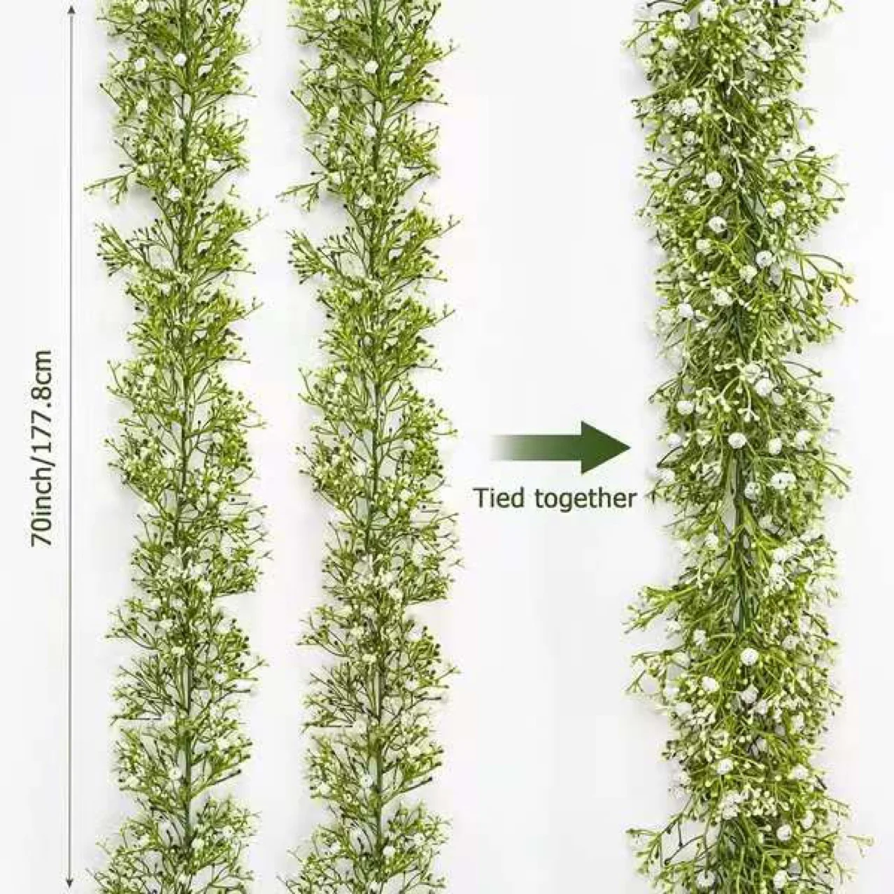 178 cm Künstliche Schleierkraut-Blumen-Ranke für Weihnachtsdekorationen, Neujahr, Heimdekoration, Treppenlayout, Party, Hochzeitsbogen-Dekor – Detail 4