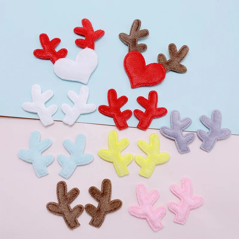 50Pairs/Lot 2.8*3.5CM Two Side Felt 3D Deer Antler Padded Appliques For DIY Christmas Ornaments Hair Clip Decoration Patches