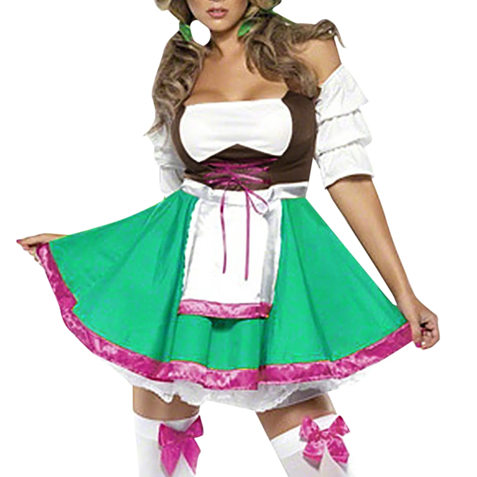 Ladies Classic Bavarian Oktoberfest Costume Traditional Germany Dirndl Dress Cosplay Beer Wench Outfit Halloween Fancy Dress