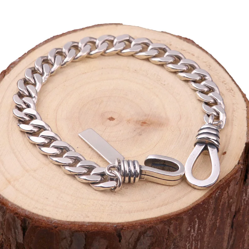 N S925 Silver Men's And Women's N Chain Frustration Flat Chain, Retro Simple Braided Chain, Tank Chain Bracelet