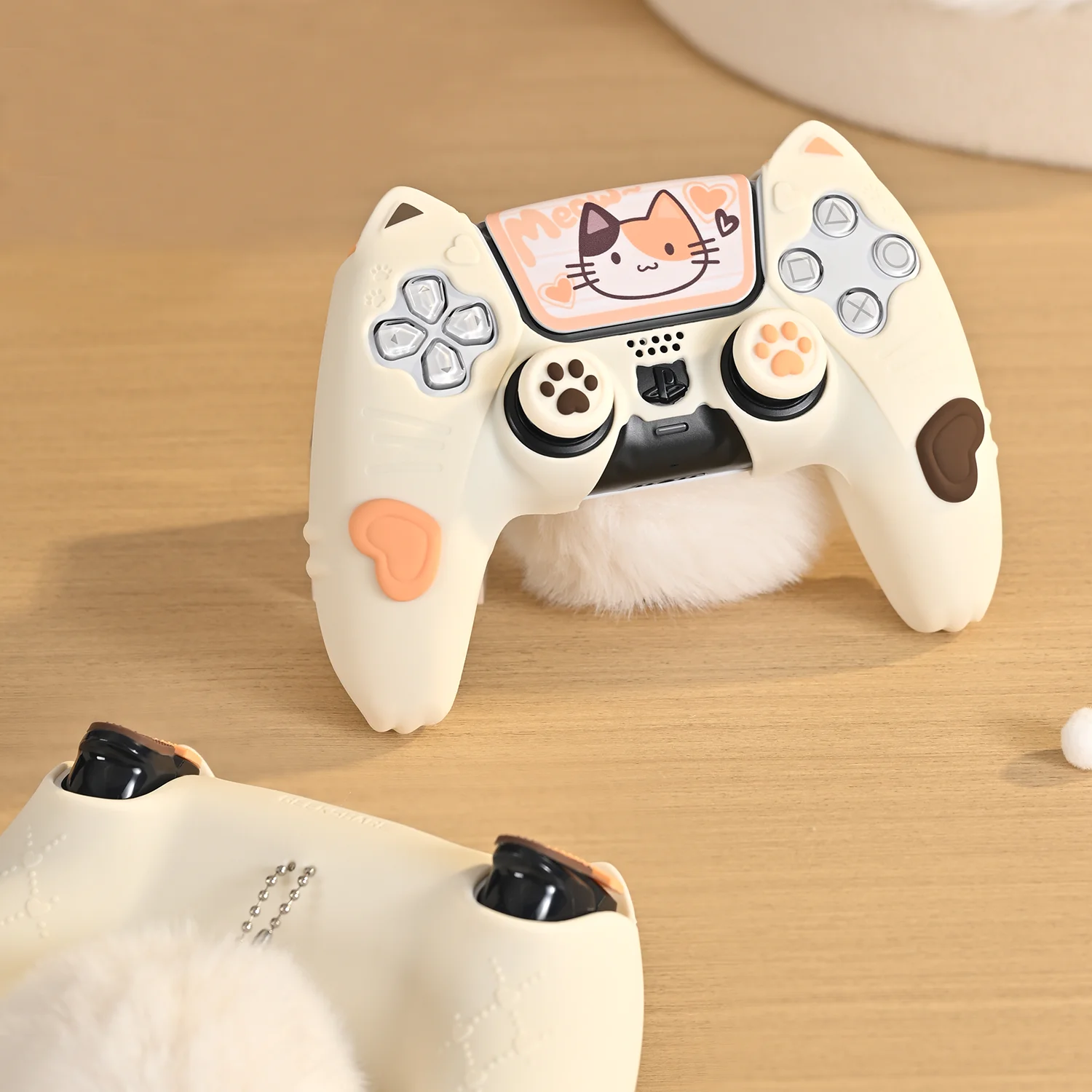 น่ารัก Calico Cat ซิลิโคนนุ่ม Protector R2 L2 สติกเกอร์ผิวสําหรับ Sony Dualsense 5 PS5 Controller กรณี Thumb Stick Grip Cap Cover