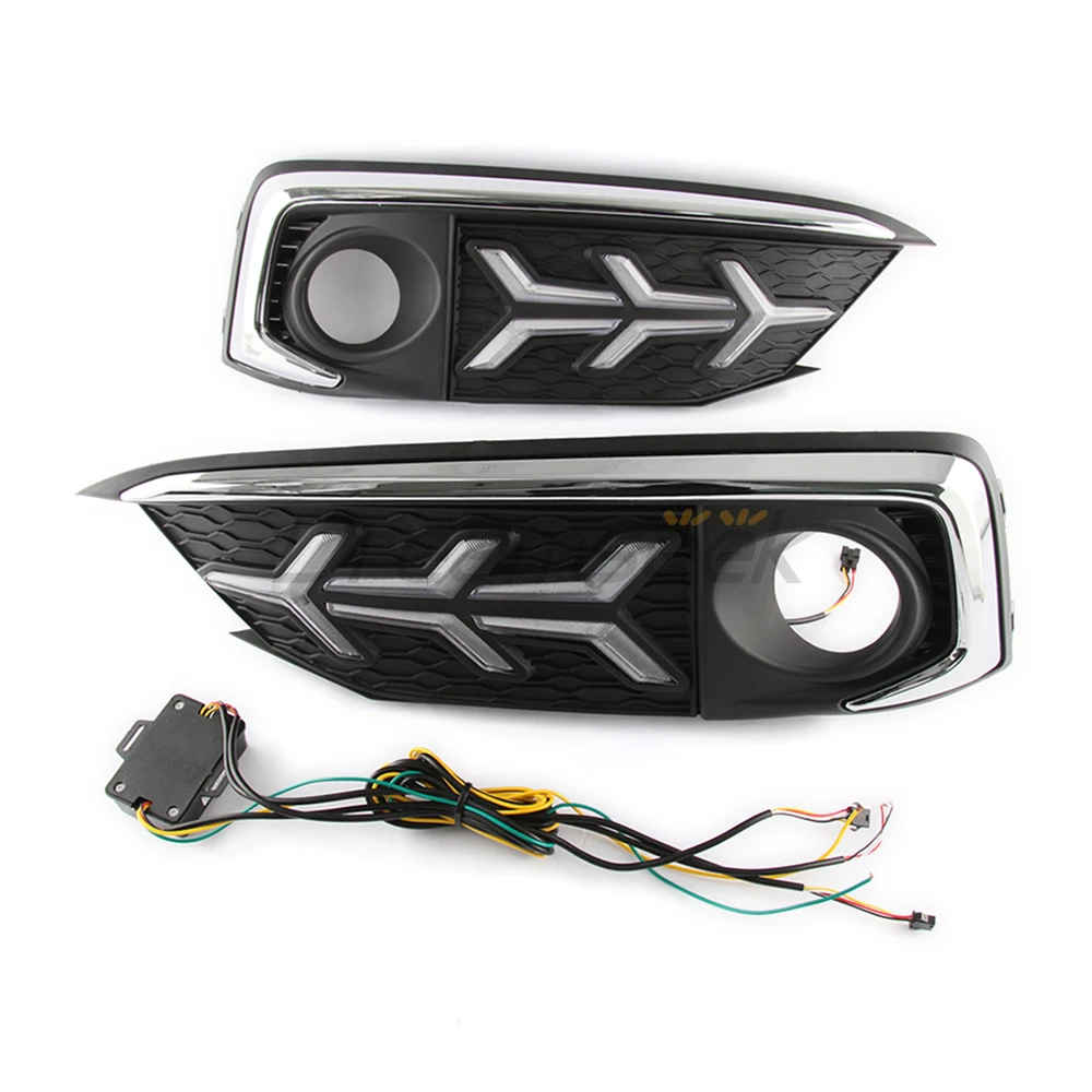 LED DRL Day Running Light For Honda Civic Sedan Coupe Facelift Model 2019 2020 2021 Fog Lamp Cover With Dynamic Turn Signal #FJ