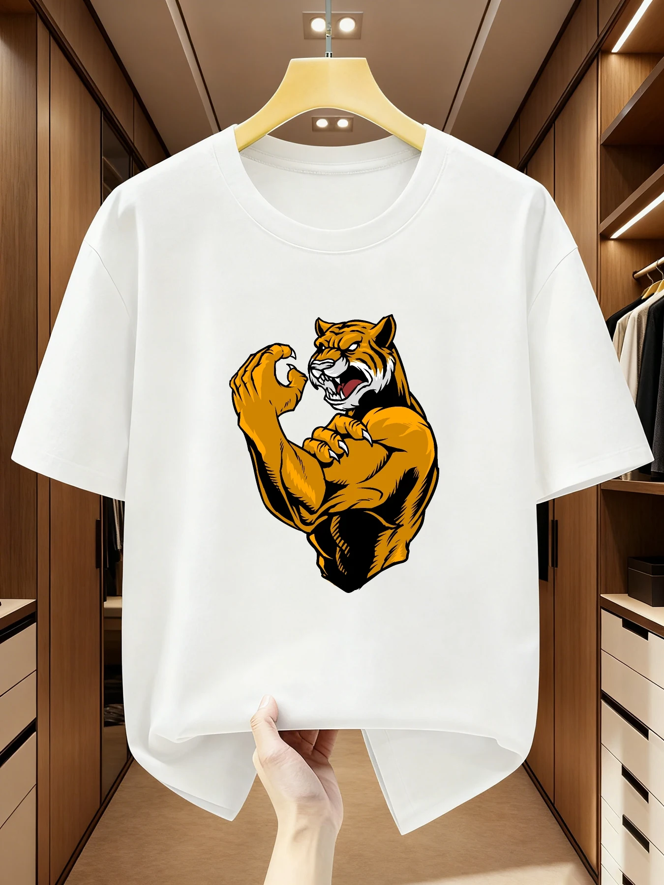 Men's Strong Tiger Pattern Round-neck Short-sleeved T-shirt - Expressing Personal Style and Trendiness