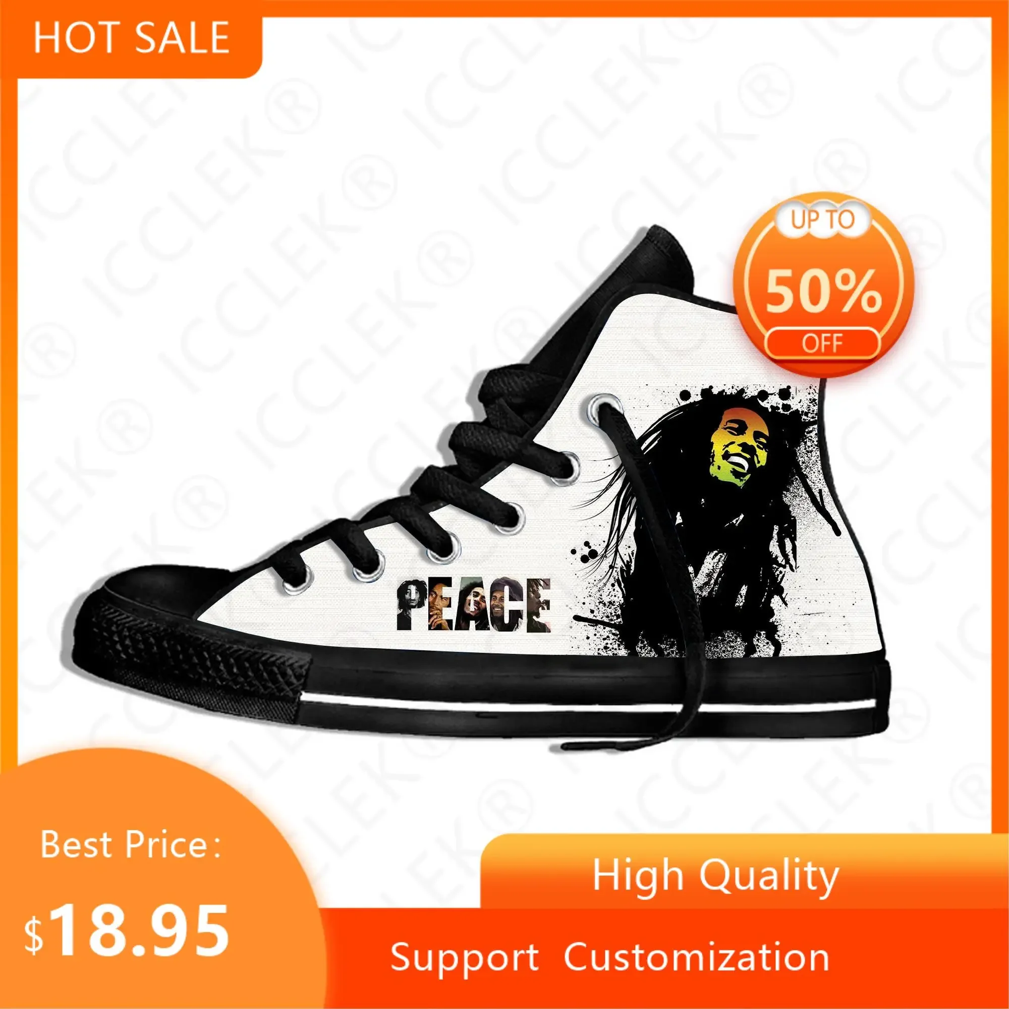 Legende Bob Marley Reggae Star Rasta Musik lustige Mode leichte High-Top-Stoff Schuhe Herren Damen lässig atmungsaktive Turnschuhe