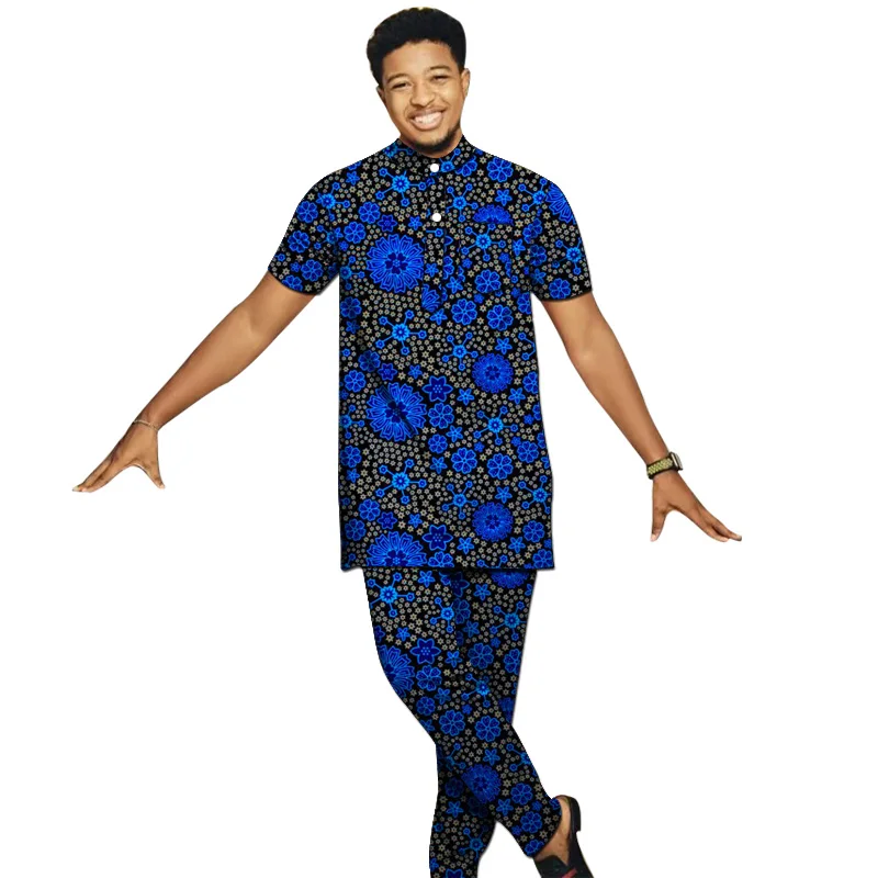 Ropa con estampado africano para hombre, camisas y pantalones con cuello Henry, conjuntos de pantalones personalizados, moda nigeriana, trajes