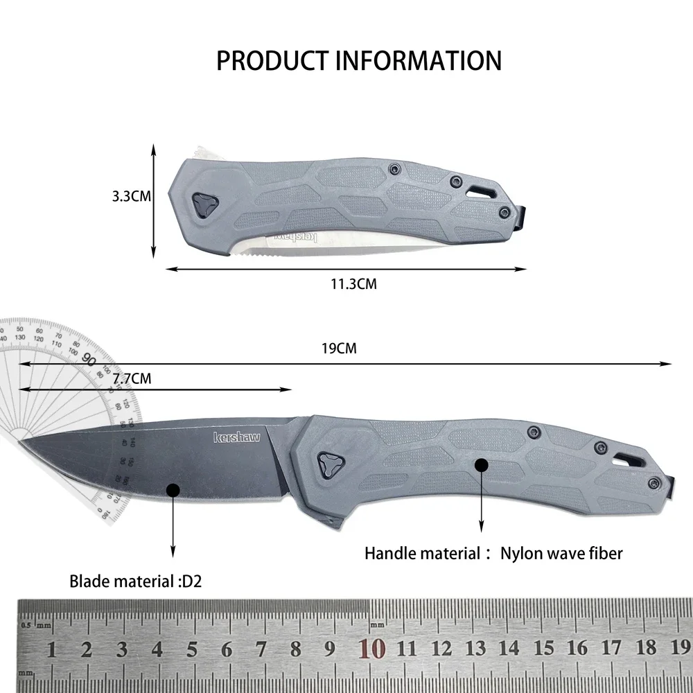 KS 2042 Folding Pocket Knife D2 Stonewashed Blade Nylon Glass Fiber Handle Outdoor EDC Camping Hiking Hunting Survival Too