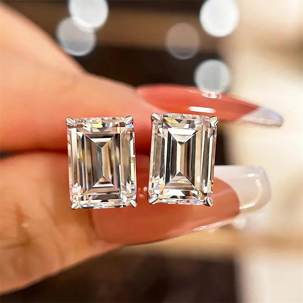 AIDE 925 Sterling Silber Klassischer Moissanit-Ohrstecker mit flacher Rückseite für Damen, 1 Karat, geometrische Form, Hochzeitsschmuck – Detail 12