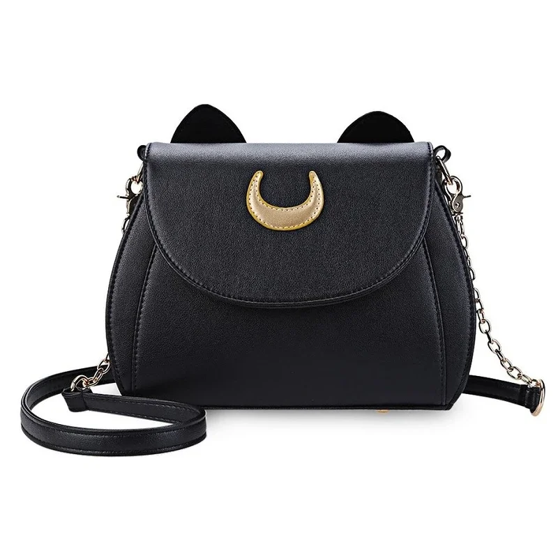 Sailor Moon-Bolso de hombro de piel sintética para mujer, bandolera pequeña con cadena y forma de gato negro, Verano