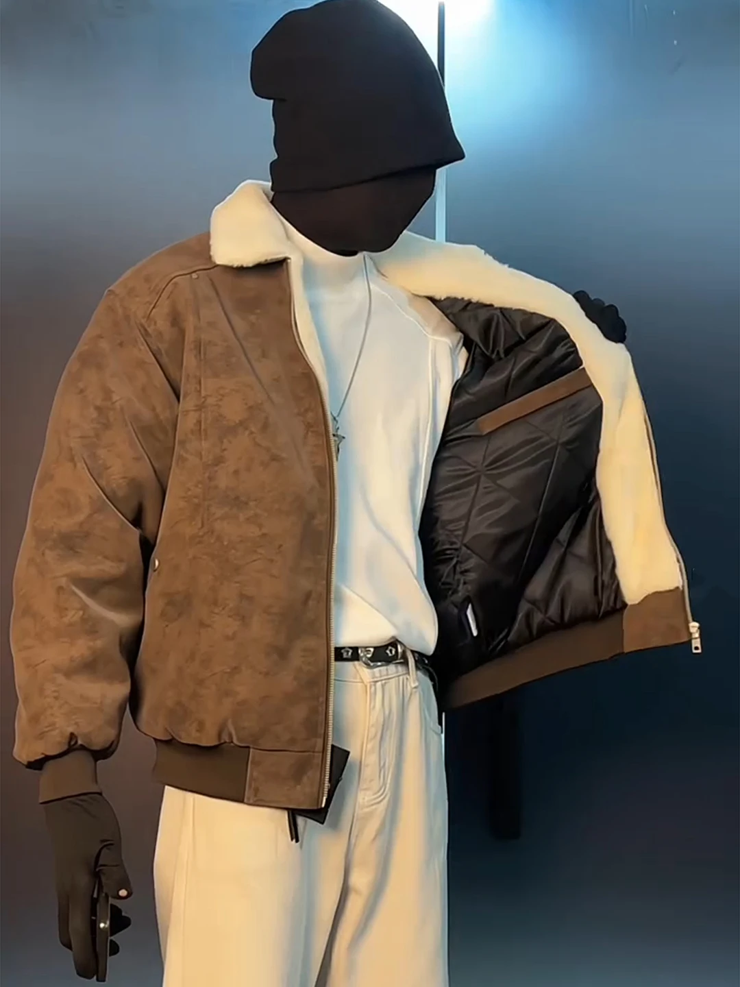 

Thiened PU Leather Cotton Jaet Men's Winter Coat Barn Sle Collar Warm Stand Fit Long Sve Casual Outerwear