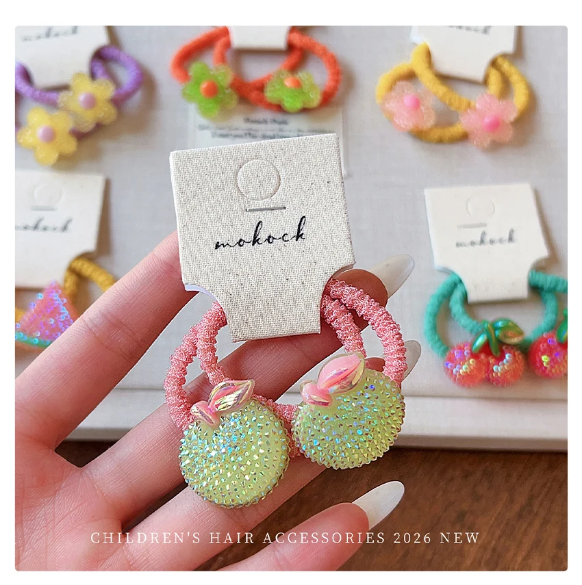 2026 Sommer 2er-Set Frucht-Blumen-Haargummis für Damen und Mädchen – Glitzernde Harz-Dekoration, hochelastisch, schadet dem Haar nicht, für Babys und Mädchen – Detail 3