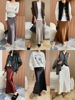 厚實亮澤緞面中長裙,優雅低調奢華,基本款高腰裙,四季皆宜。 8 最佳銷售 緞面長裙 - №4