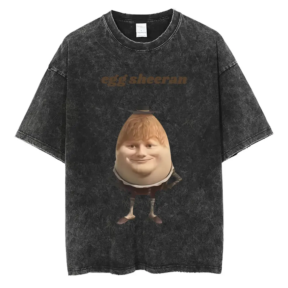 เสื้อยืดลายวินเทจ Ed Sheeran ลายไข่ตลกๆ สไตล์มีม เสื้อยืดลำลองผ้าฝ้ายทรงโอเวอร์ไซส์สำหรับผู้ชายและผู้หญิง เสื้อยืดแฟชั่นฮิปฮอปสำหรับผู้ชาย
