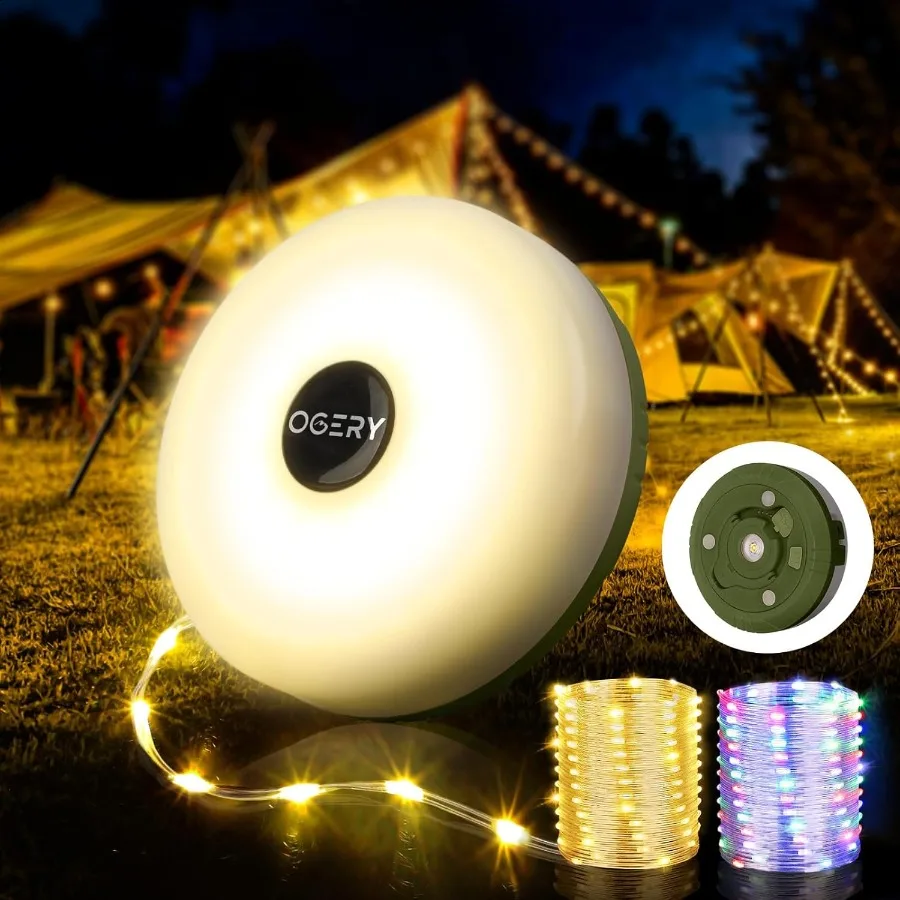 

Camping String Lights 4 in 1 Quick Storage 32.8FT Rechargeable Tent Lights String with 8 Lighting Modes Hanging Waterproof Port